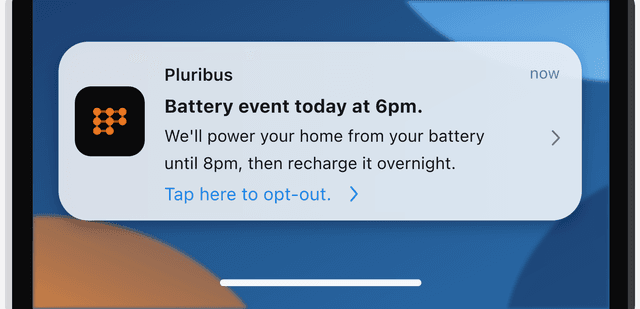 Pluribus iOS notification: Battery event today at 6pm